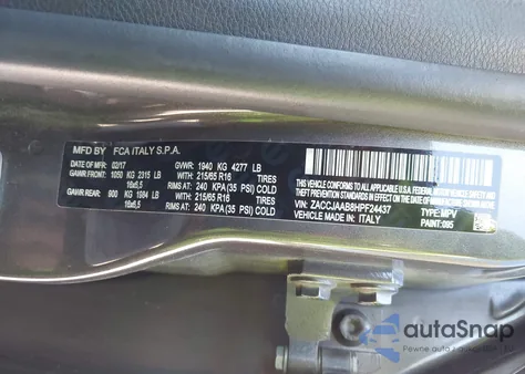 2017 Jeep Renegade Sport Fwd from USA, damaged, VIN ZACCJAAB8HPF24437